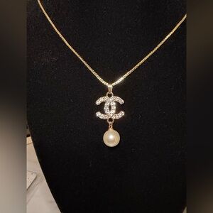 Chanel CC Charm with Faux Pearl and Rhinestones Gold Pendant Necklace